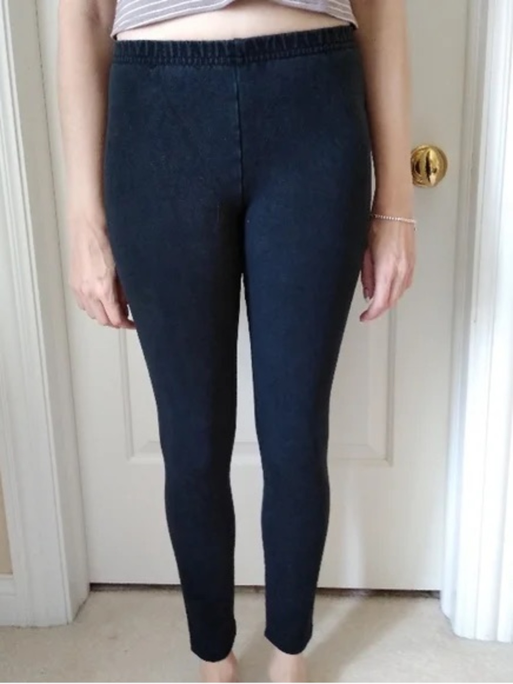 Women's Black Stretch Ponte Leggings with Elastic Waist